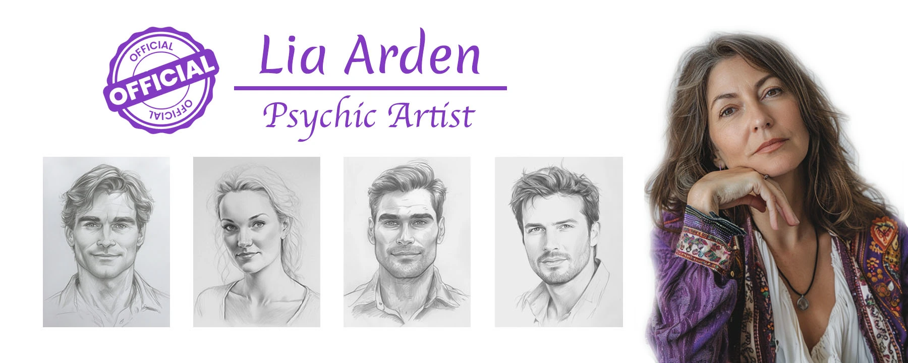 Lia Arden gifted psychic artist Soulmate Story official portrait and sketches